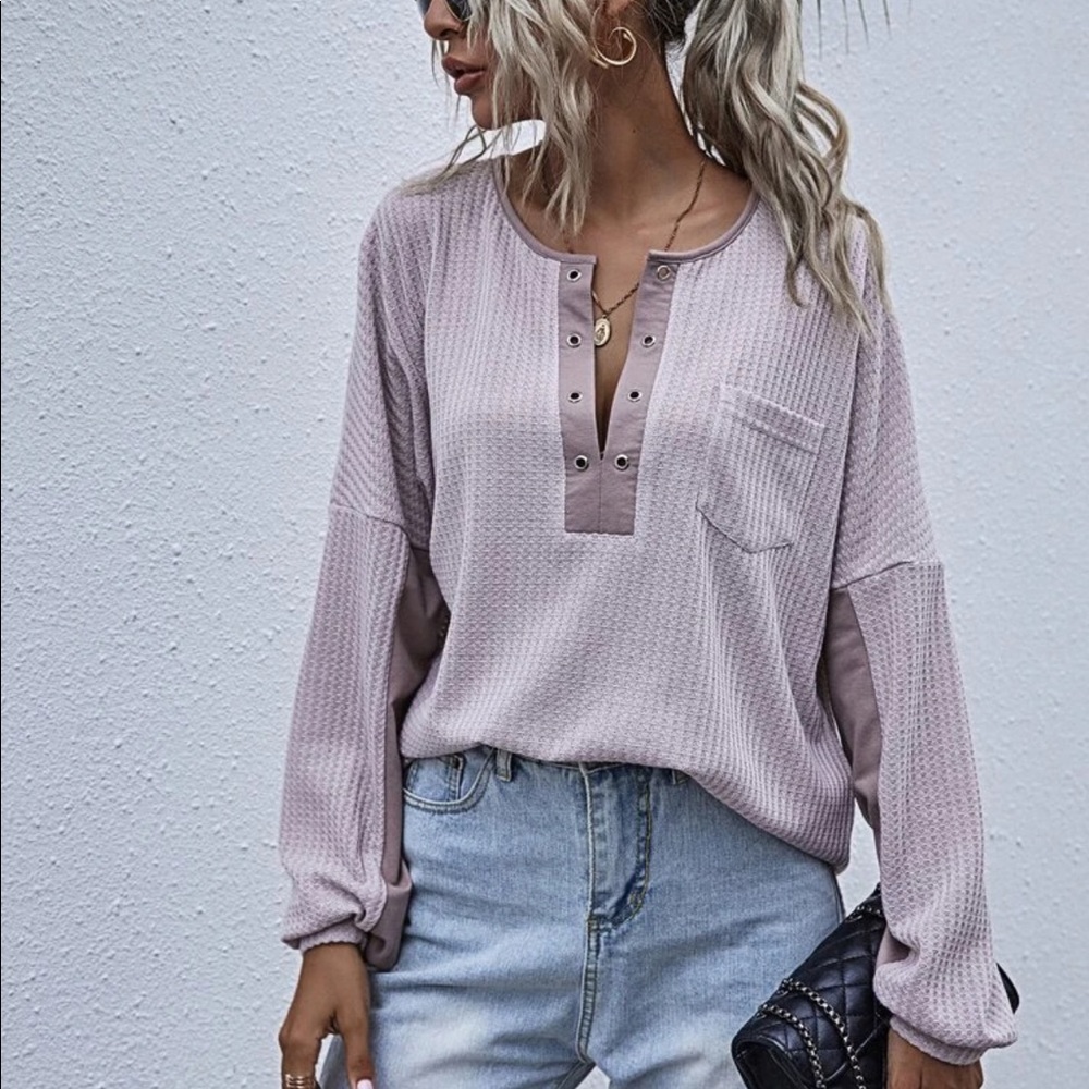 Waffle knit long sleeve top fall spring - Picture 6 of 6